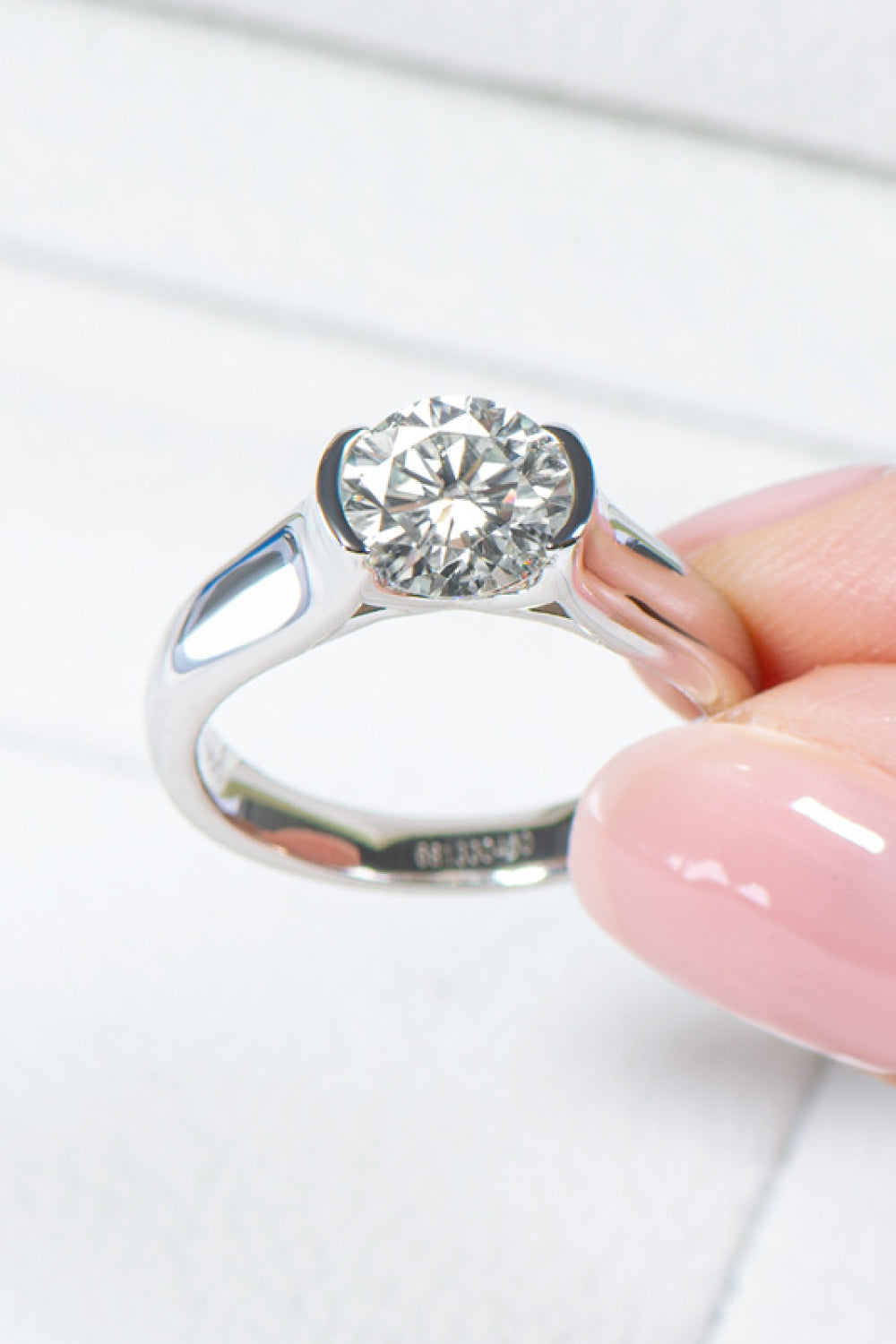 Looking Good 2 Carat Brilliant Round Cut Sparkala™ Moissanite Platinum Over Pure Sterling Silver Ring