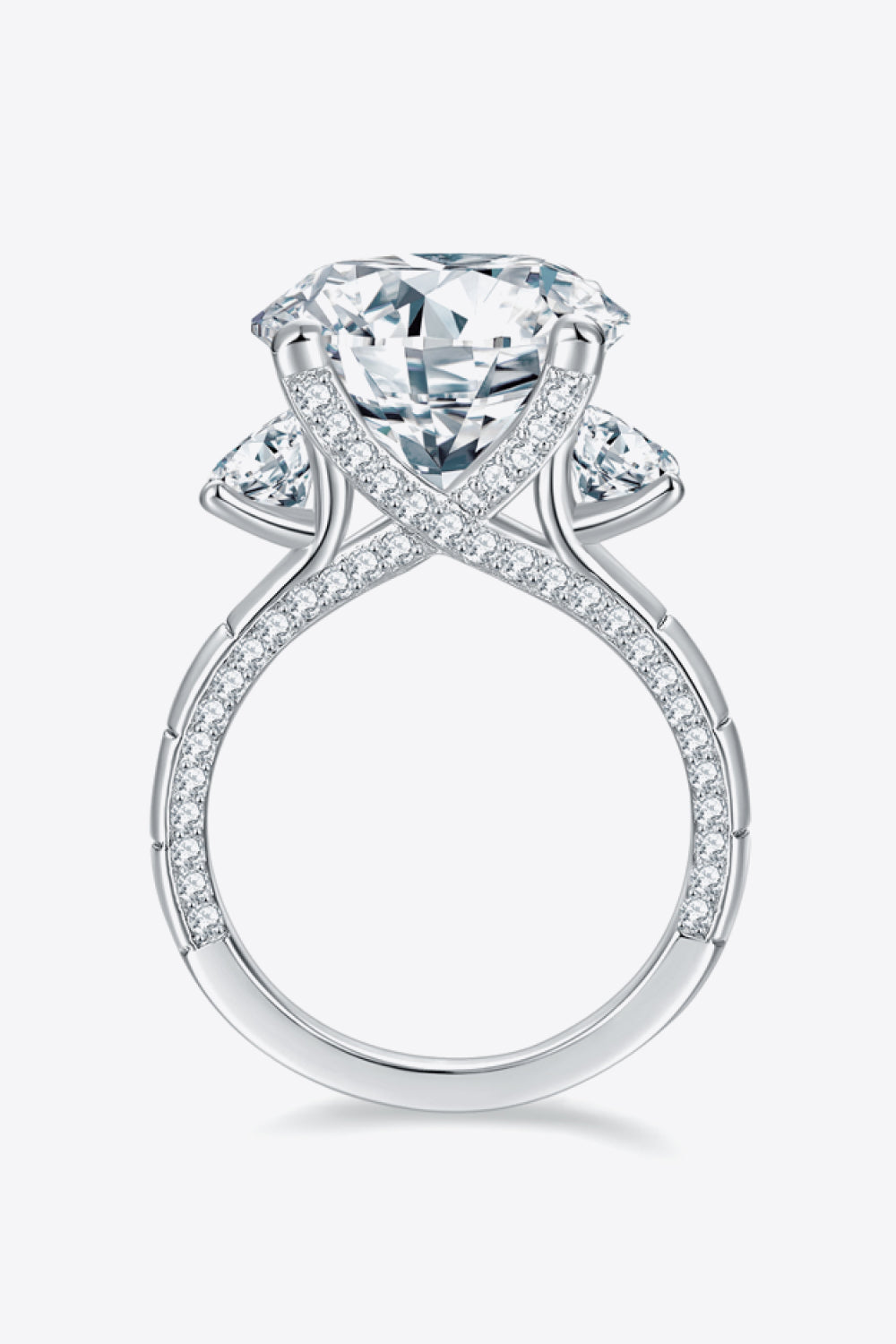 8.6 Carat Brilliant Round Cut Sparkala™ Moissanite 3 stone Ring (Platinum Over Pure Sterling Silver)