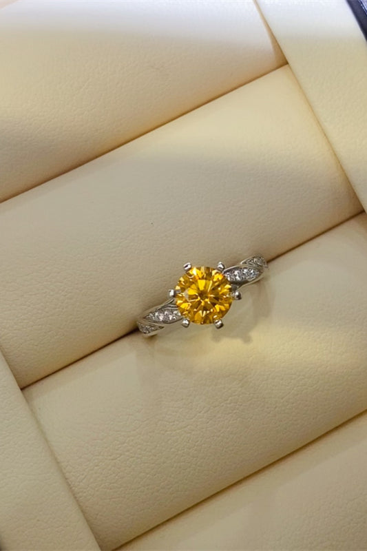 2 Carat Yellow Round Brilliant Cut Moissanite Pure Sterling Silver Ring - Sparkala