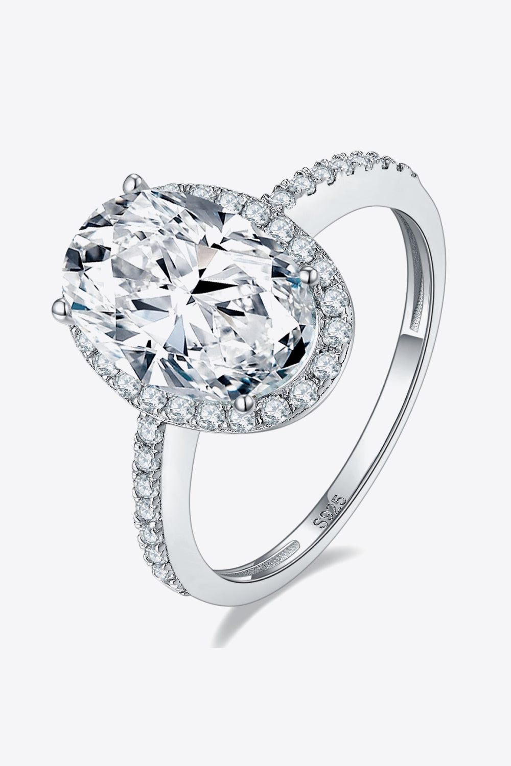 4.5 Carat Oval-Cut Moissanite Halo Ring (Platinum Over Pure Sterling Silver) - Sparkala