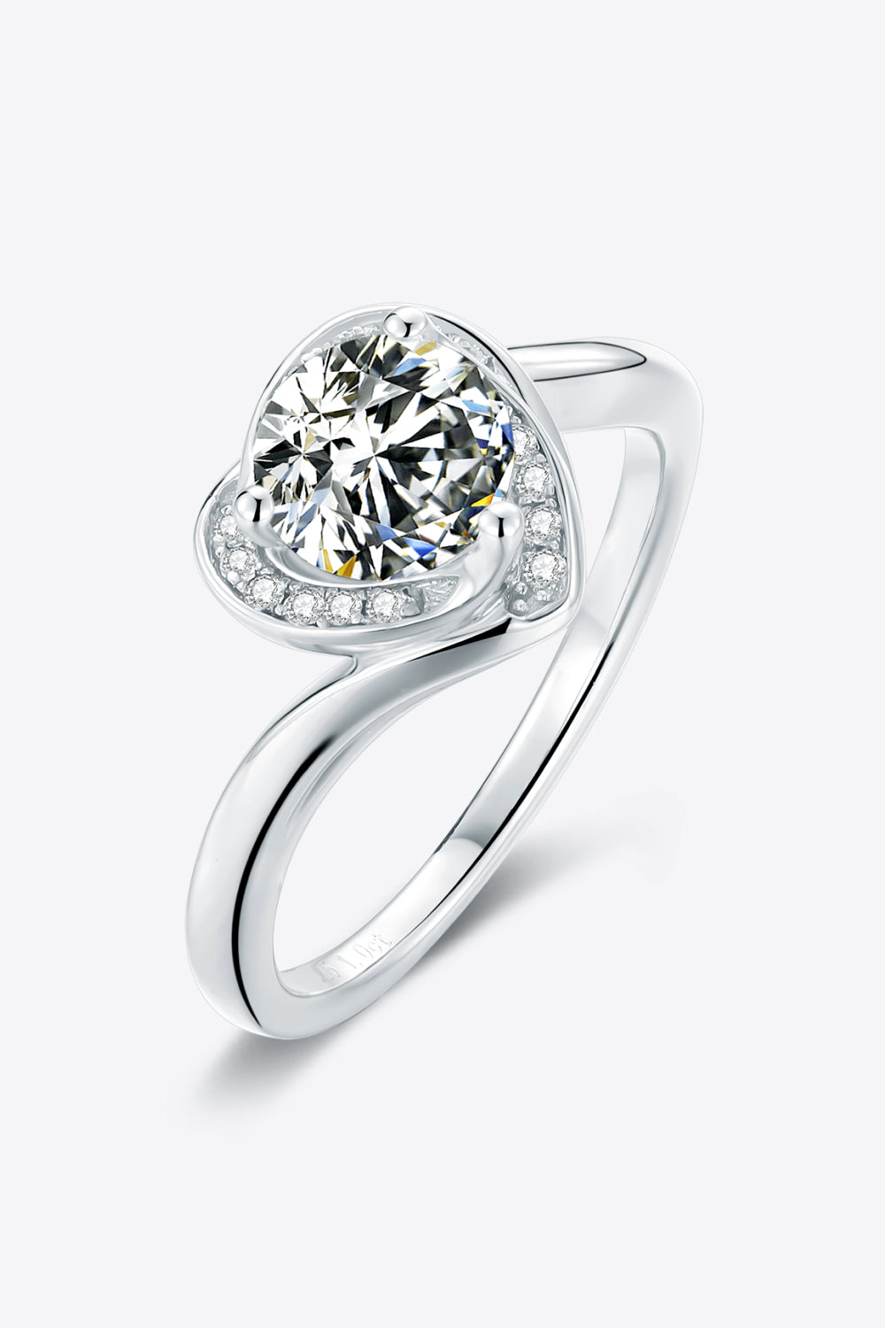 1 Carat Moissanite Platinum Over Pure Sterling Silver Heart Ring - Sparkala
