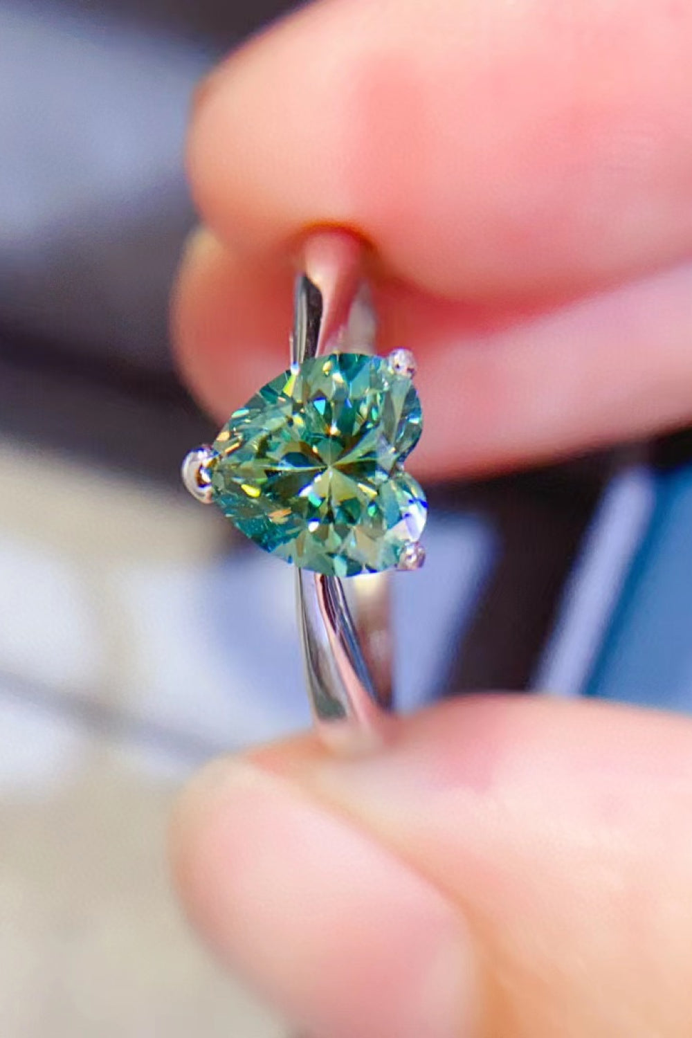 1 Carat Moissanite Heart Platinum Over Pure Sterling Silver Ring - Sparkala