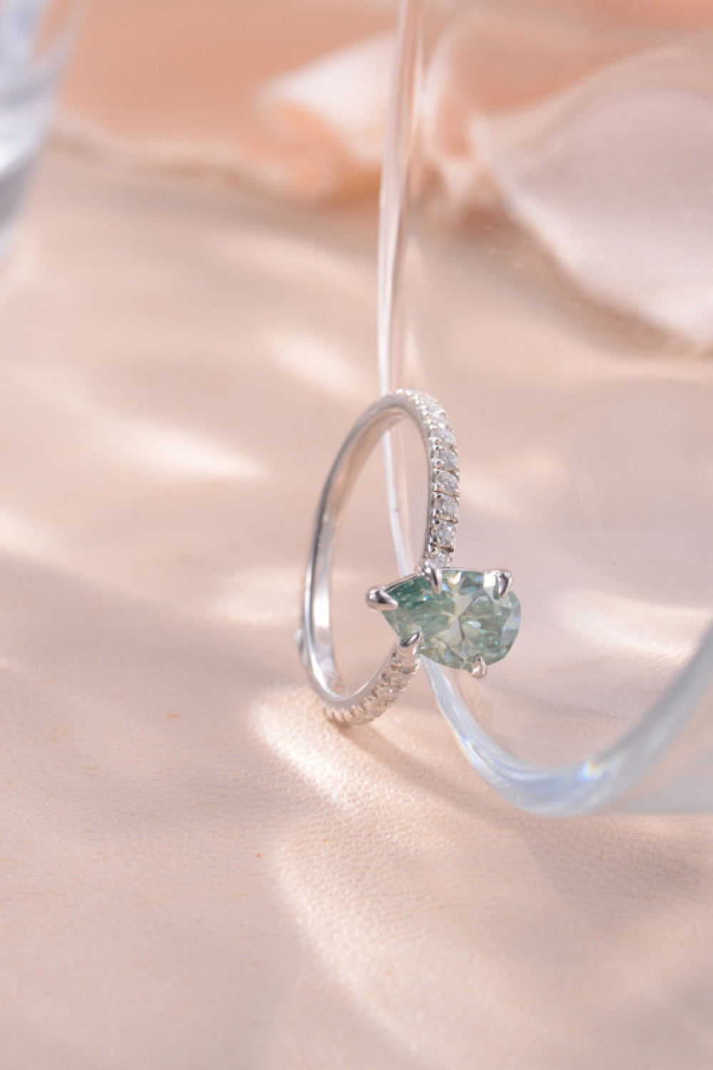 1.5 Carat Teardrop Shape Blue Pear-Cut Moissanite Platinum Over Pure Sterling Silver Ring - Sparkala