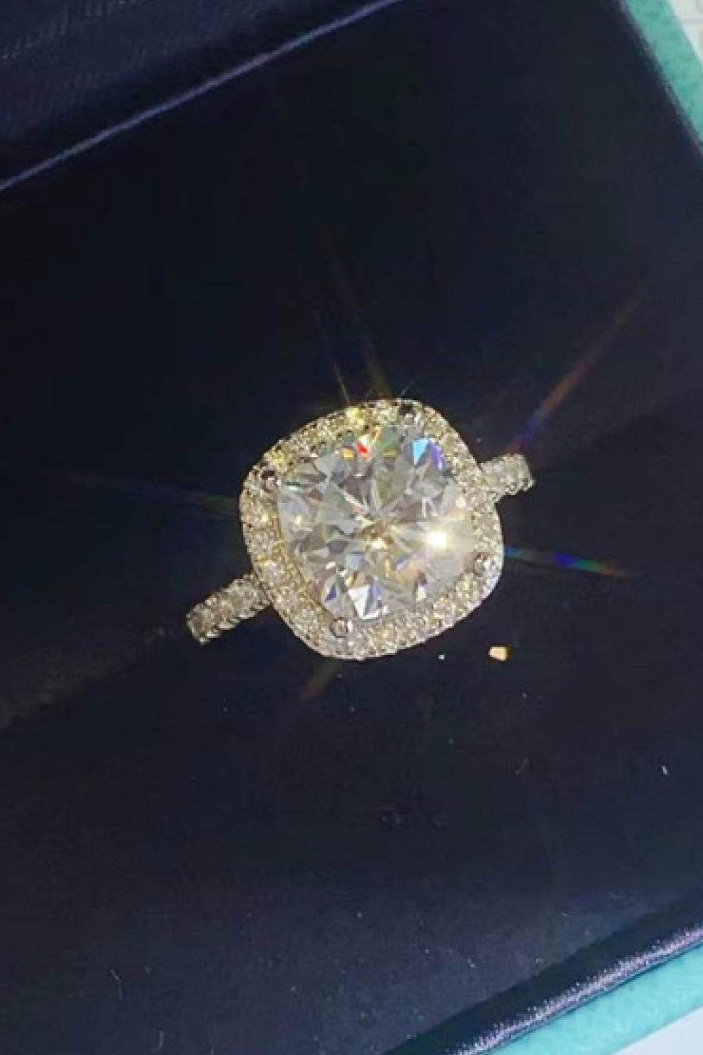 3 Carat Cushion-Cut Moissanite Platinum Over Pure Sterling Silver Square Ring - Sparkala