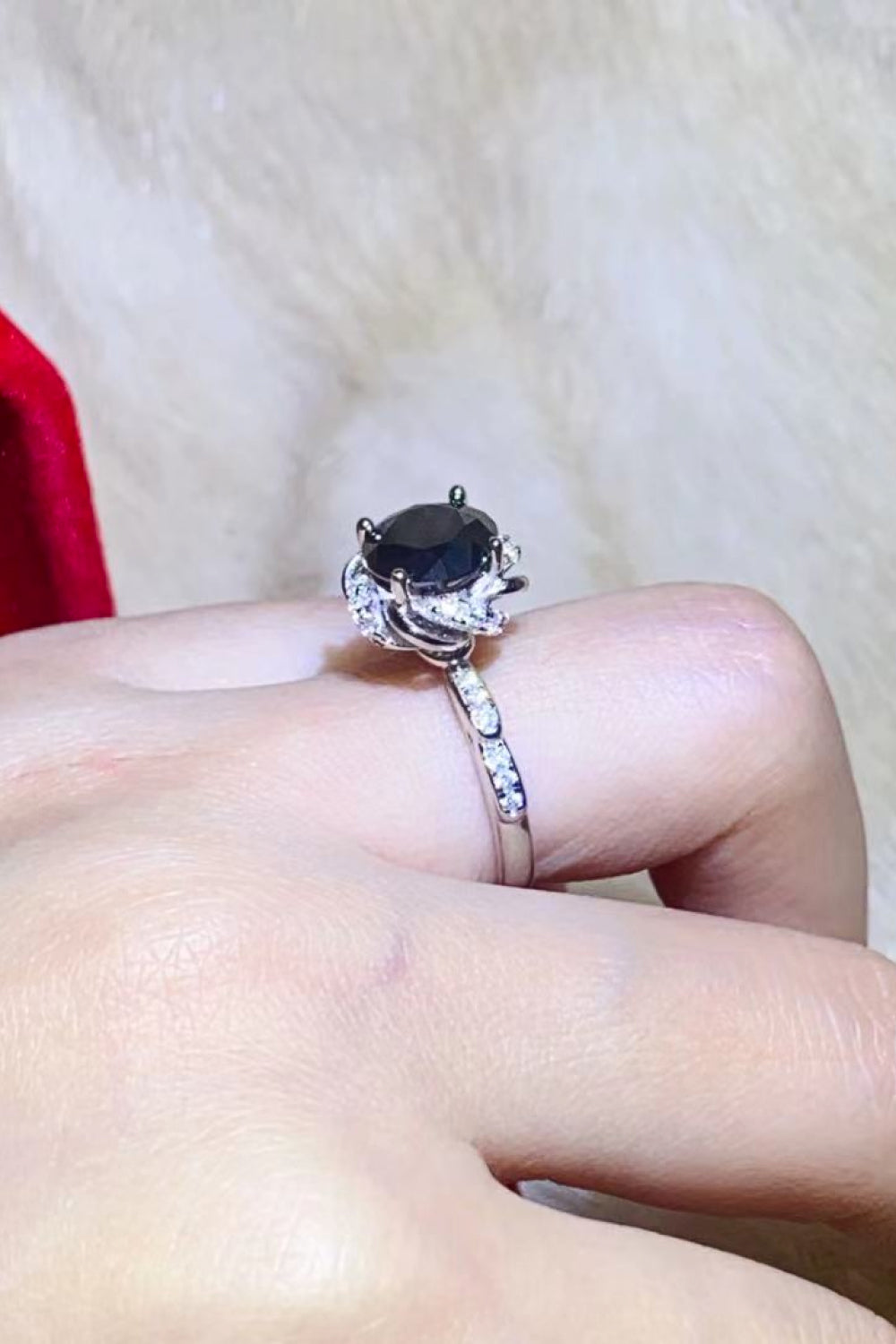 2 Carat Black Black Moissanite Floral Ring - Sparkala