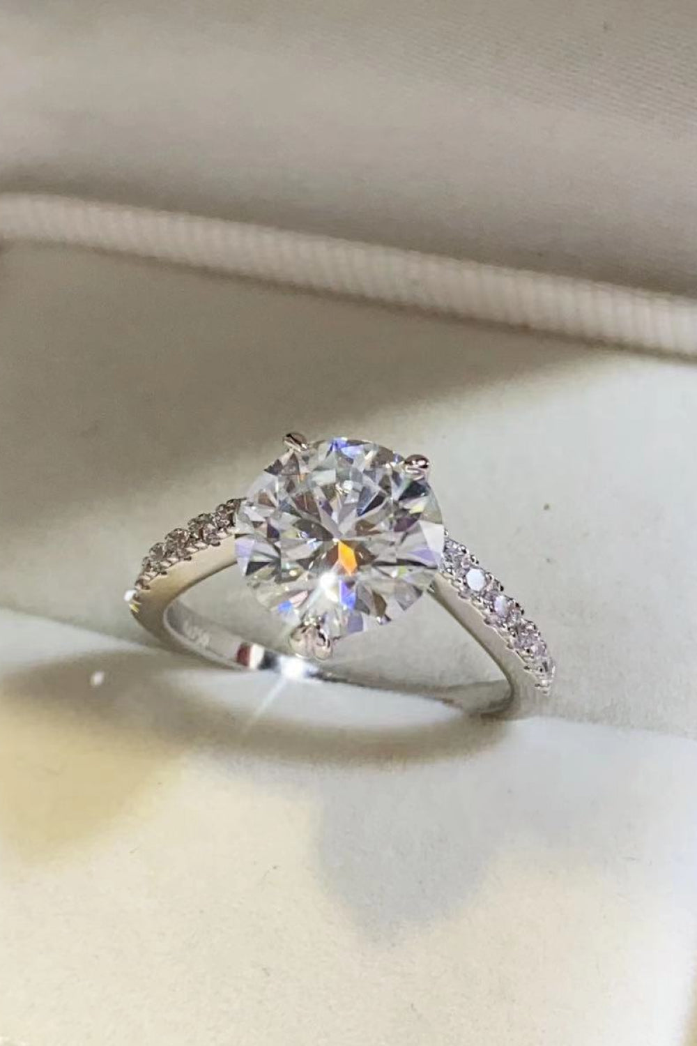 3 Carat Round Brilliant Cut Moissanite Platinum Over Pure Sterling Silver Ring - Sparkala