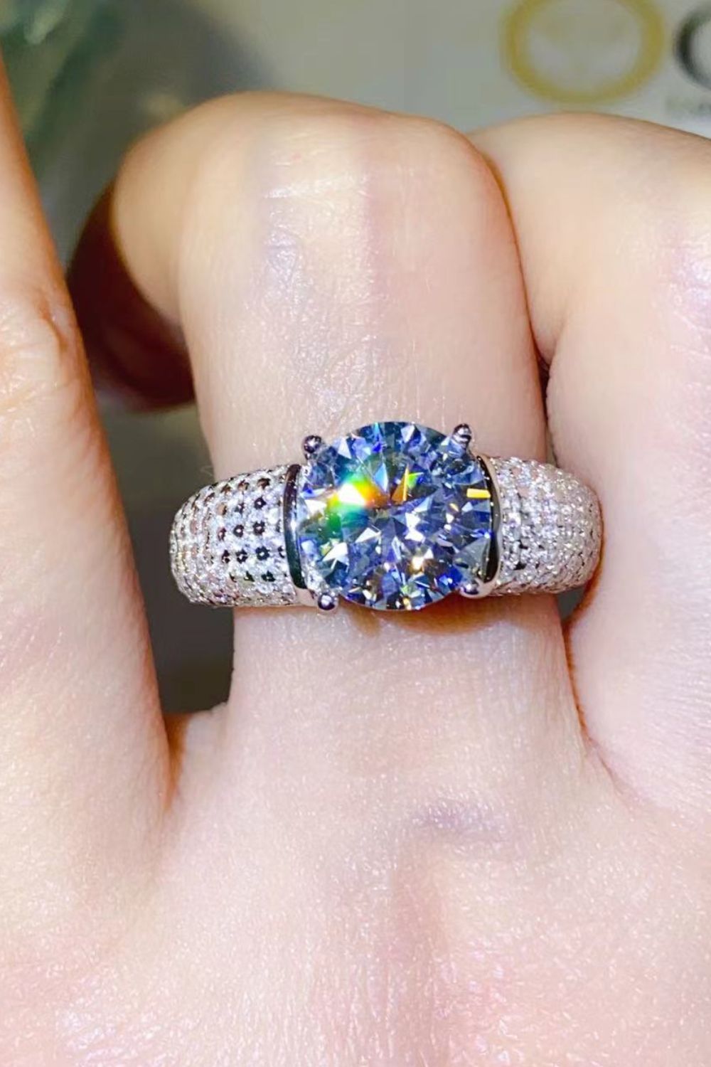 3 Carat Green Moissanite Side Stone Ring - Sparkala