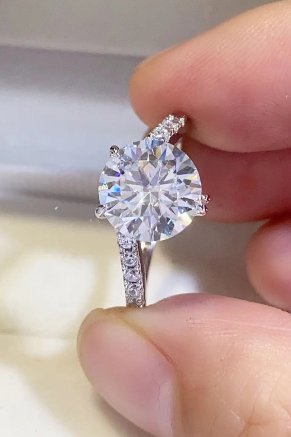 3 Carat Round Brilliant Cut Moissanite Platinum Over Pure Sterling Silver Ring - Sparkala