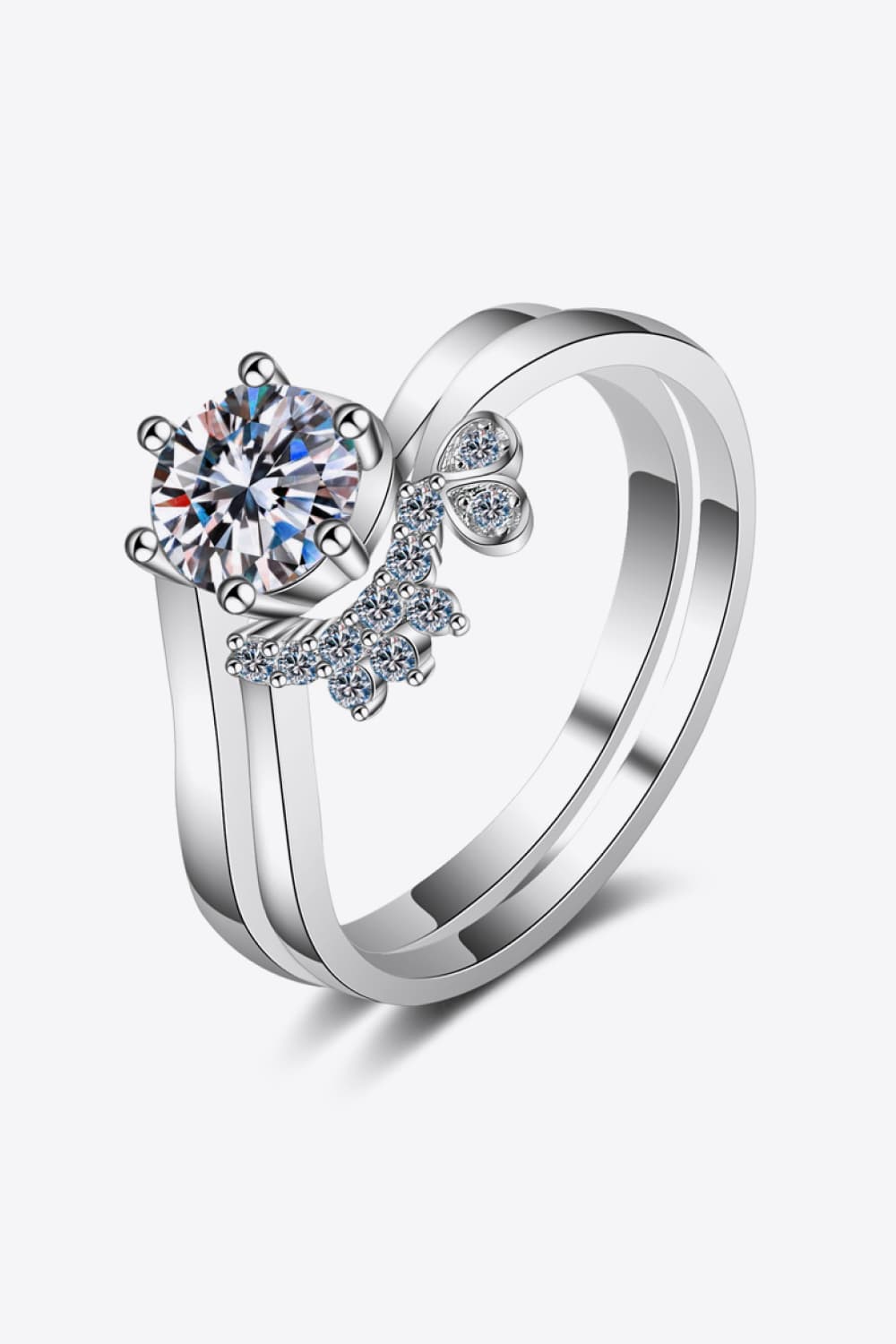 Brilliant Round Cut Sparkala™ Moissanite Rhodium-Plated Two-Piece Ring Set