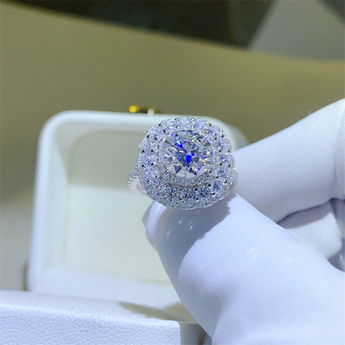 2 Carat Round Brilliant Cut Moissanite Pure Sterling Silver Ring - Sparkala