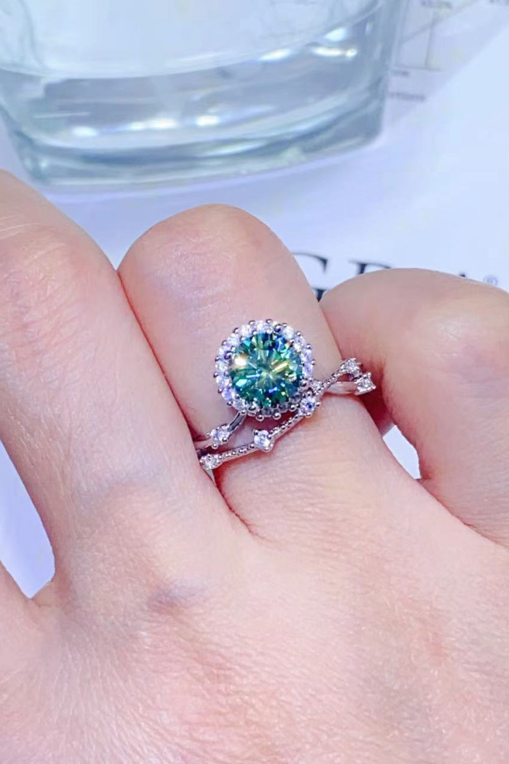 1 Carat Green Moissanite Platinum-Plated Ring - Sparkala