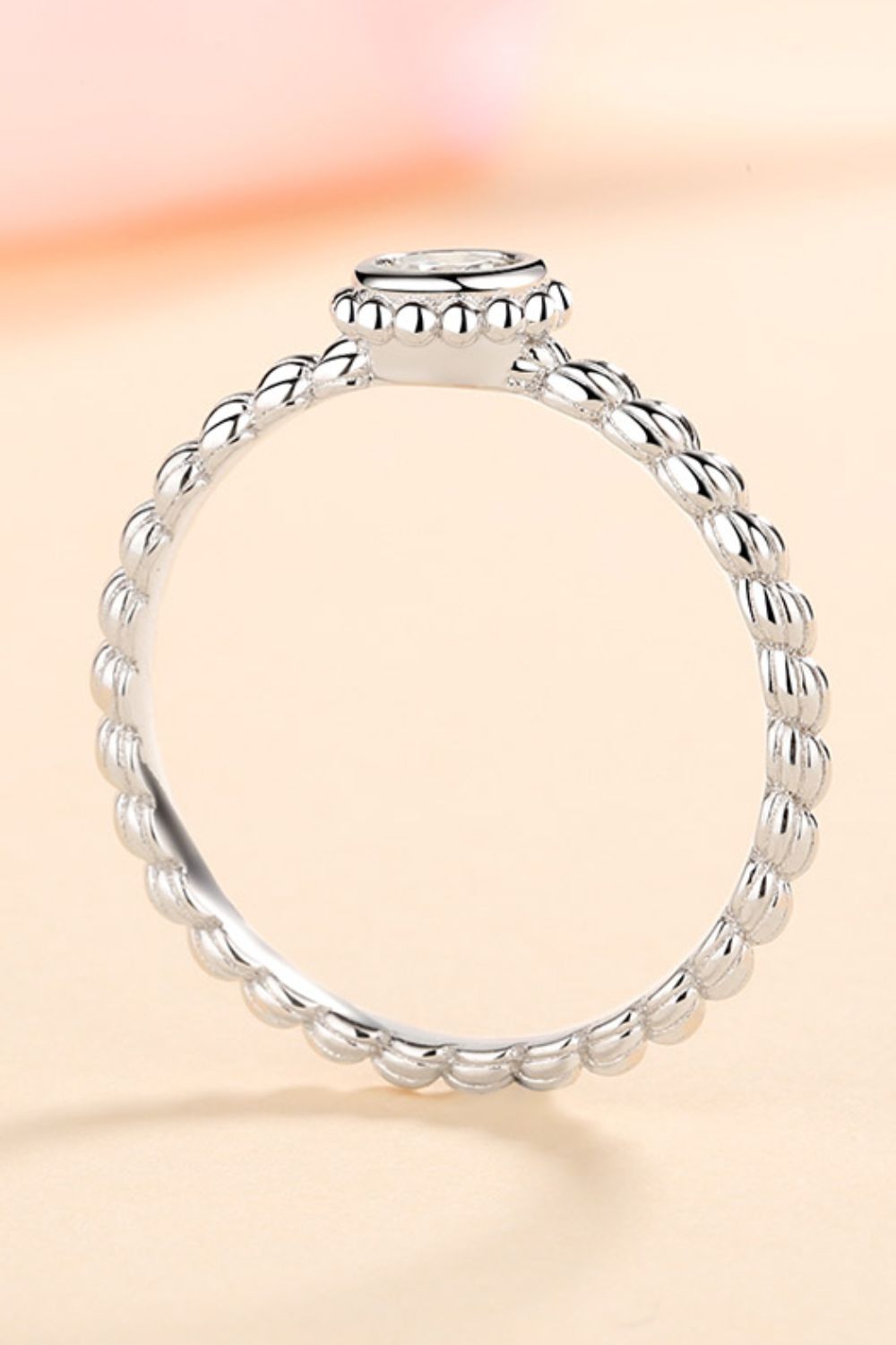 Brilliant Round Cut Sparkala™ Moissanite Rhodium-Plated Beaded Ring