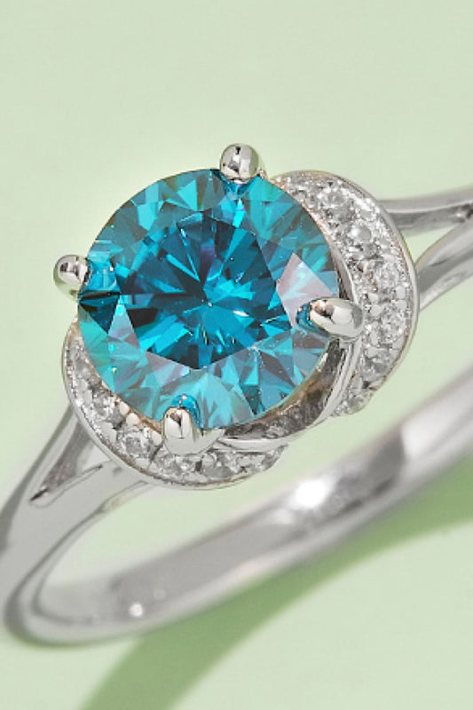 1 Carat Round Brilliant Cut Moissanite 4-Prong Platinum Over Pure Sterling Silver Ring (Yellow, Pink, or Blue) - Sparkala