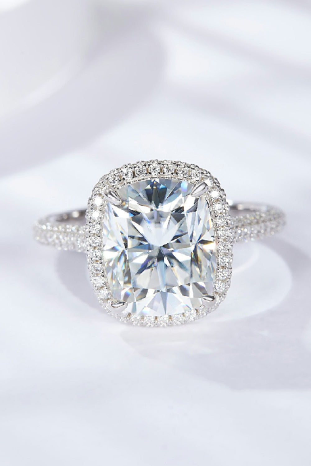 6 Carat Cushion-Cut Sparkala™ Moissanite Halo Ring (Platinum Over Pure Sterling Silver)