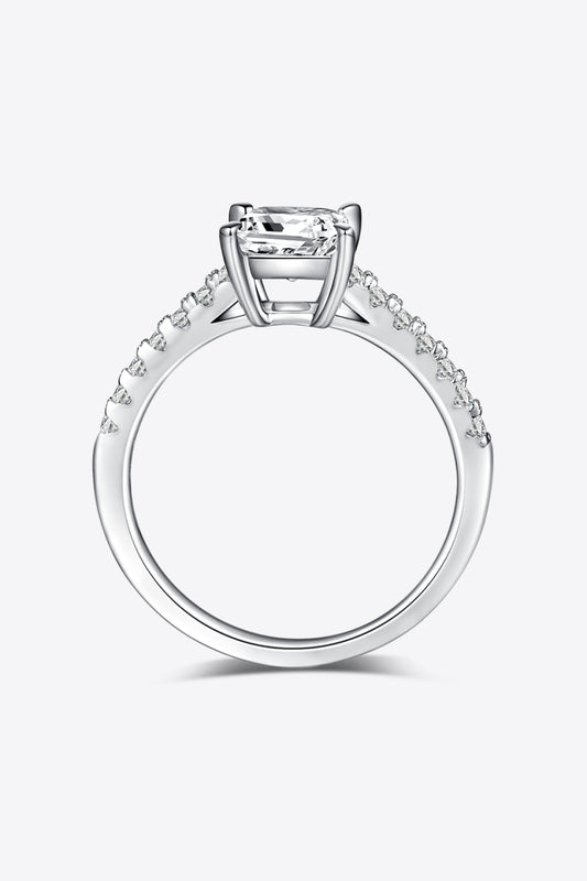 1.21 Carat Princess-Cut Moissanite Side Stone Ring (Platinum Over Pure Sterling Silver) - Sparkala