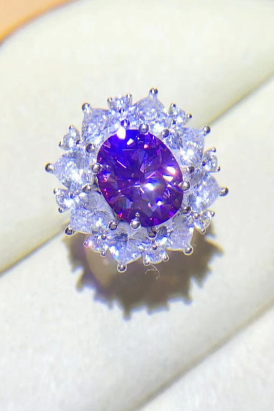 3 Carat Purple Oval-Cut Moissanite Platinum Over Pure Sterling Silver Ring - Sparkala