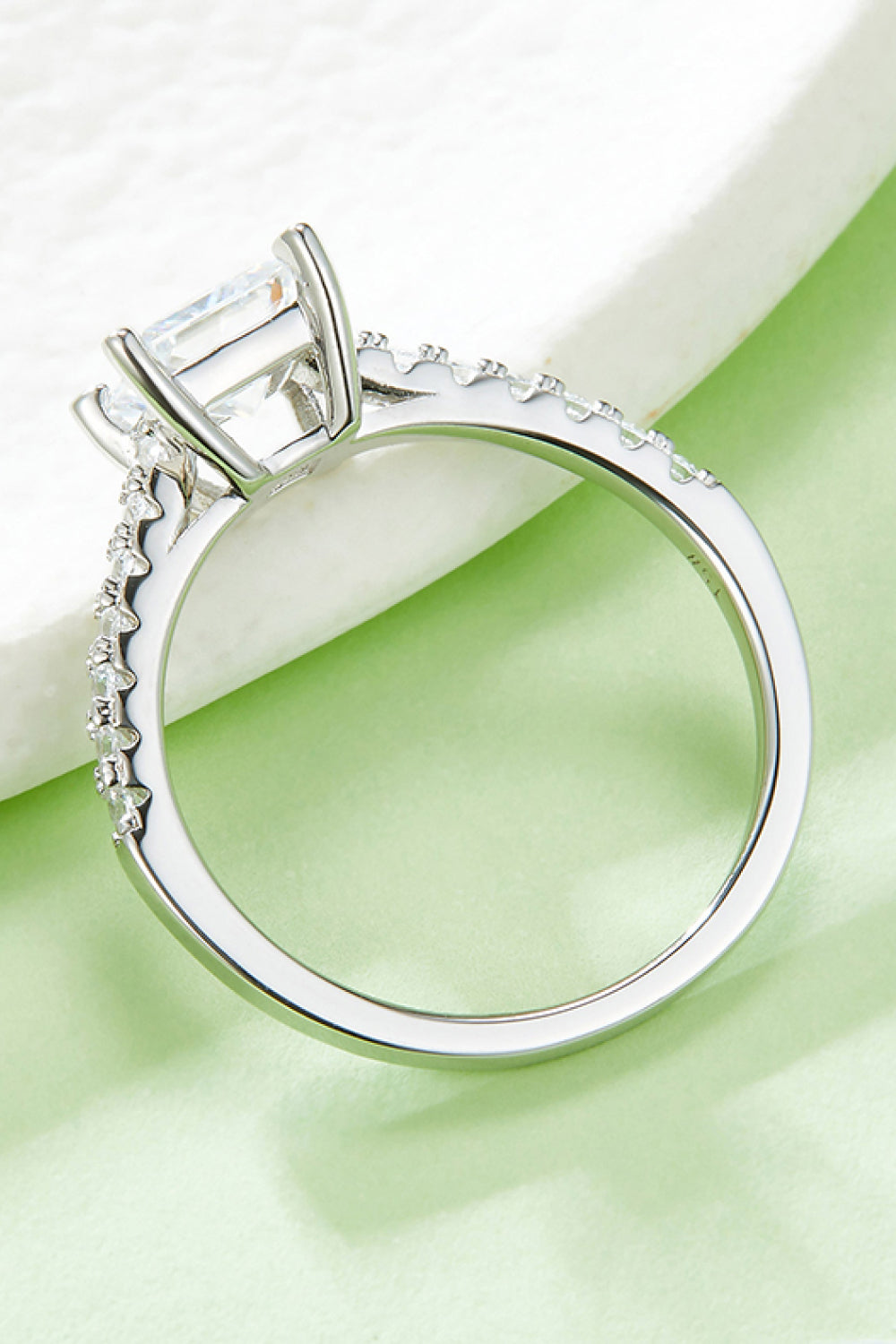 1.21 Carat Princess-Cut Moissanite Side Stone Ring (Platinum Over Pure Sterling Silver) - Sparkala