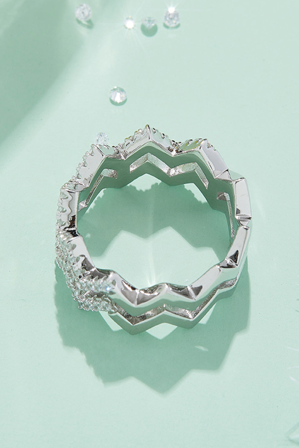 Adored Sparkala™ Moissanite Zigzag Stacking Rings (Platinum Over Pure Sterling Silver)
