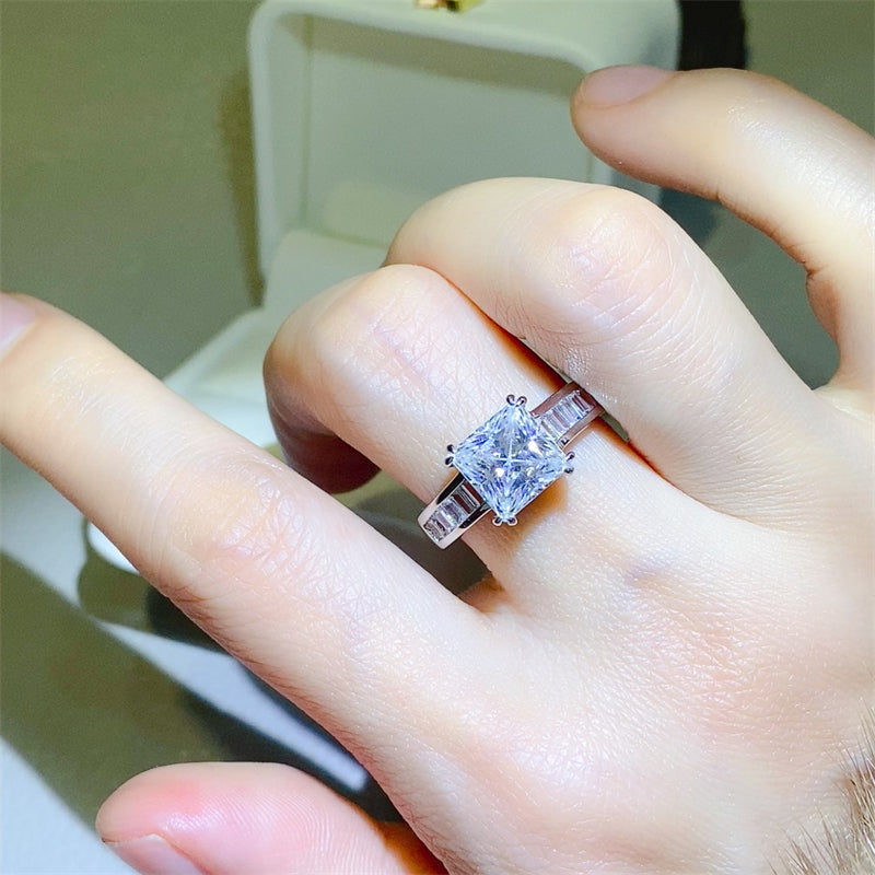 3 Carat Princess-Cut Moissanite Pure Sterling Silver Square Shape Ring - Sparkala