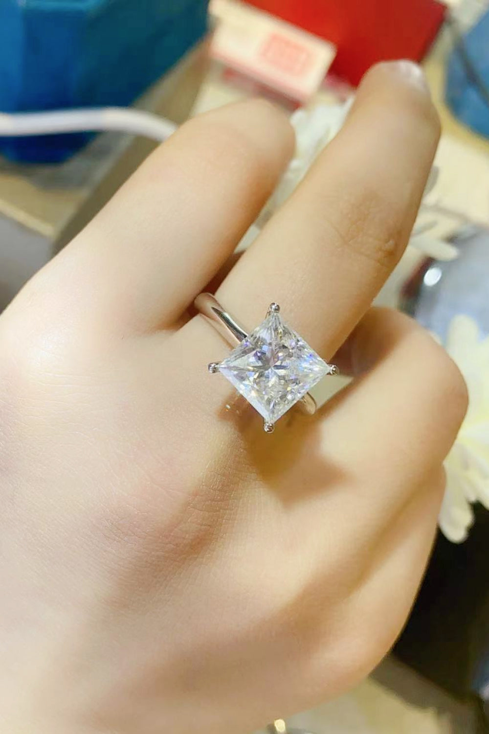 5 Carat Princess-Cut Sparkala™ Moissanite Solitaire Ring (Platinum Over Pure Sterling Silver)