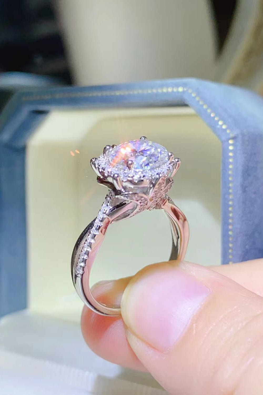 2 Carat Round Brilliant Cut Moissanite Platinum Over Pure Sterling Silver Ring - Sparkala
