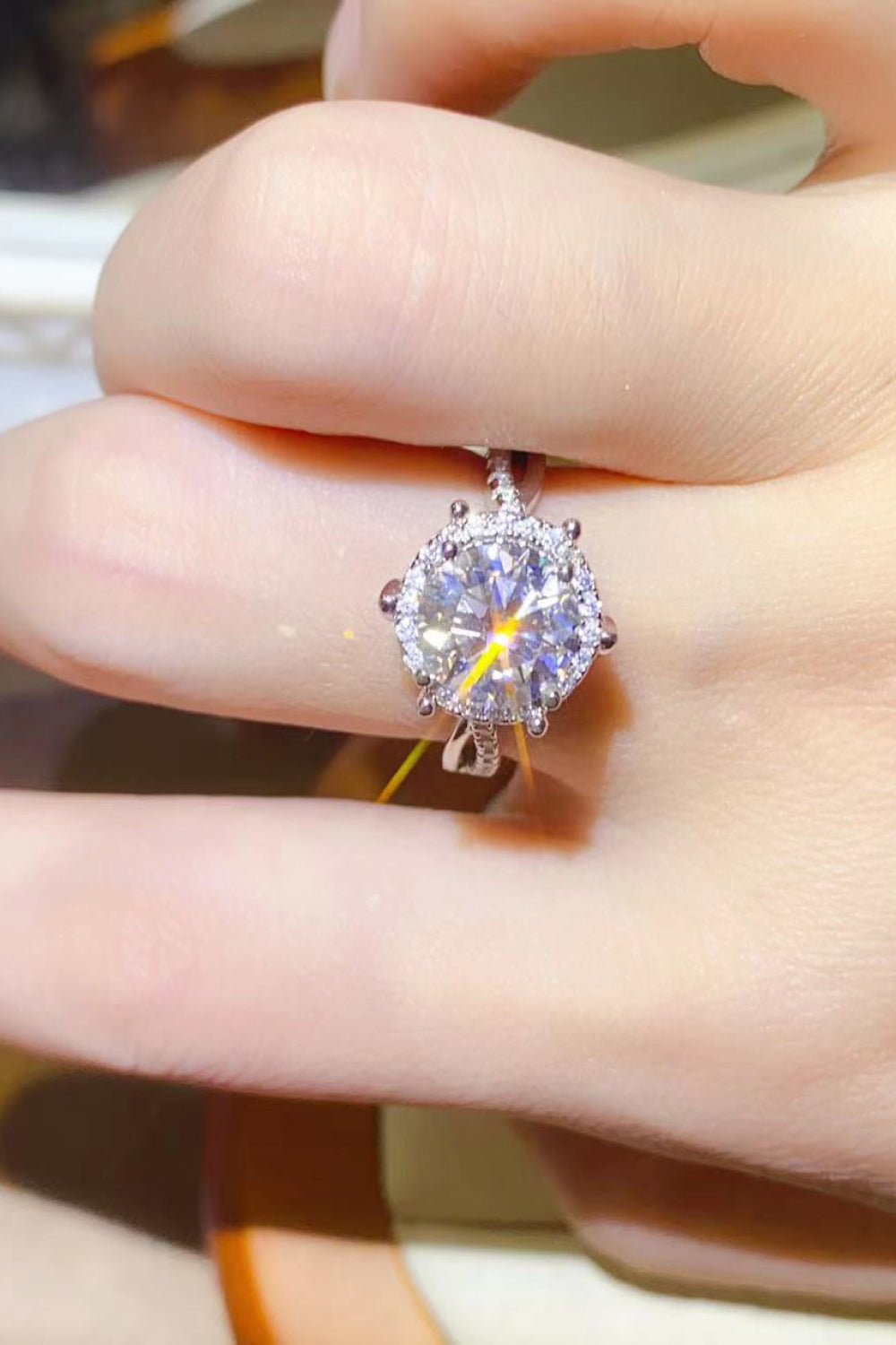 2 Carat Round Brilliant Cut Moissanite Platinum Over Pure Sterling Silver Ring - Sparkala