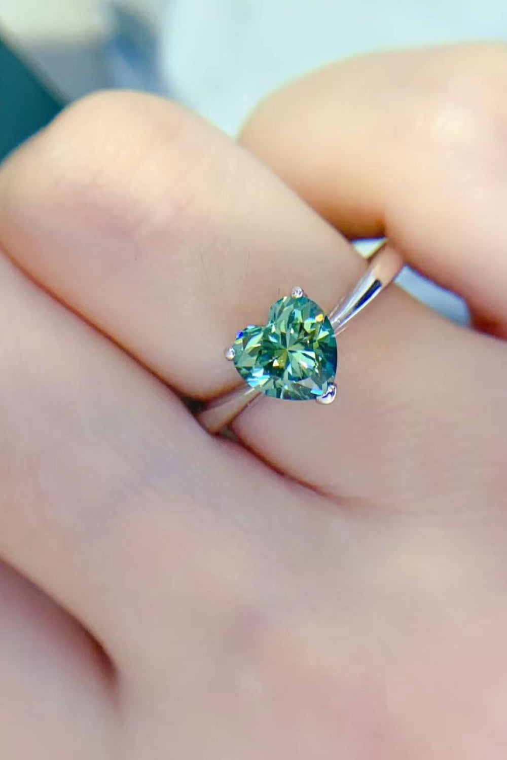 1 Carat Moissanite Heart Platinum Over Pure Sterling Silver Ring - Sparkala