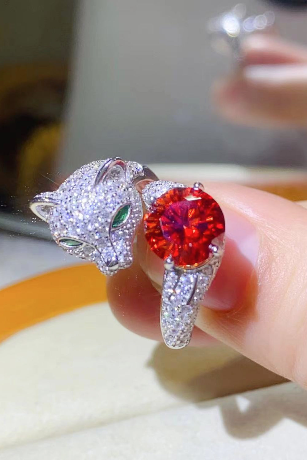 2 Carat Red Moissanite Adjustable Animal Ring - Sparkala