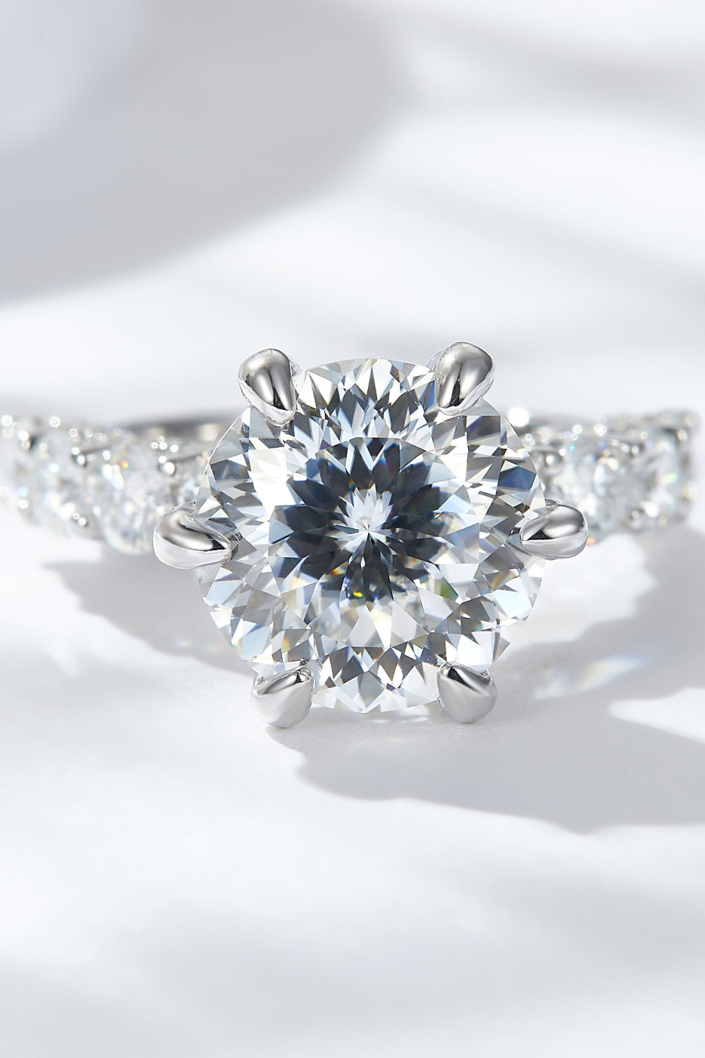 5 Carat Brilliant Round Cut Sparkala™ Moissanite Solitaire with Side Stone Ring (Platinum Plated Pure Sterling Silver)