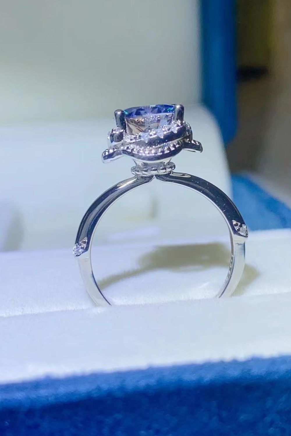 2 Carat Blue Moissanite Contrast Platinum Over Pure Sterling Silver Ring - Sparkala
