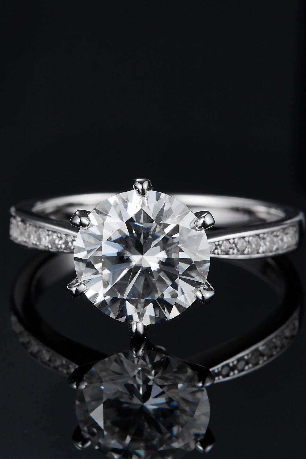 3 Carat Round Brilliant Cut Moissanite Side Stone Ring (Platinum Over Pure Sterling Silver) - Sparkala