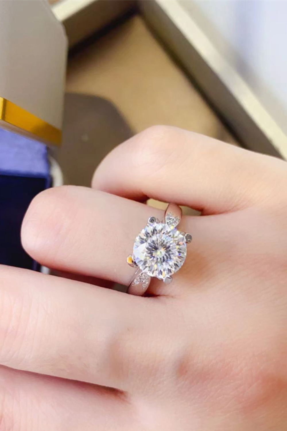 2 Carat Round Brilliant Cut Moissanite Platinum Over Pure Sterling Silver Ring - Sparkala