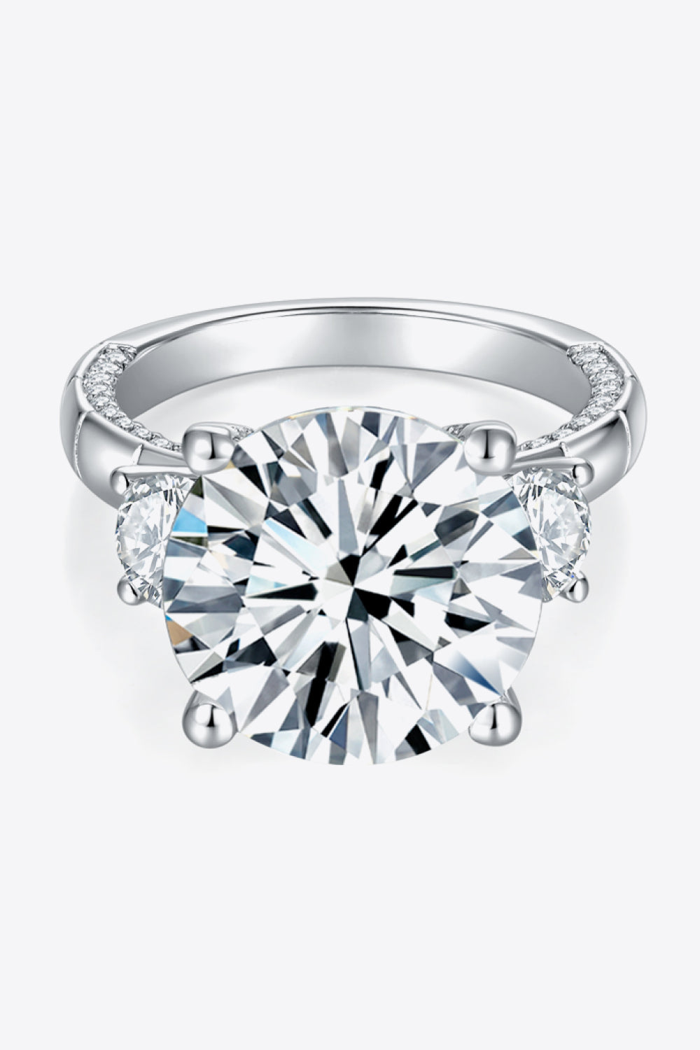 8.6 Carat Brilliant Round Cut Sparkala™ Moissanite 3 stone Ring (Platinum Over Pure Sterling Silver)