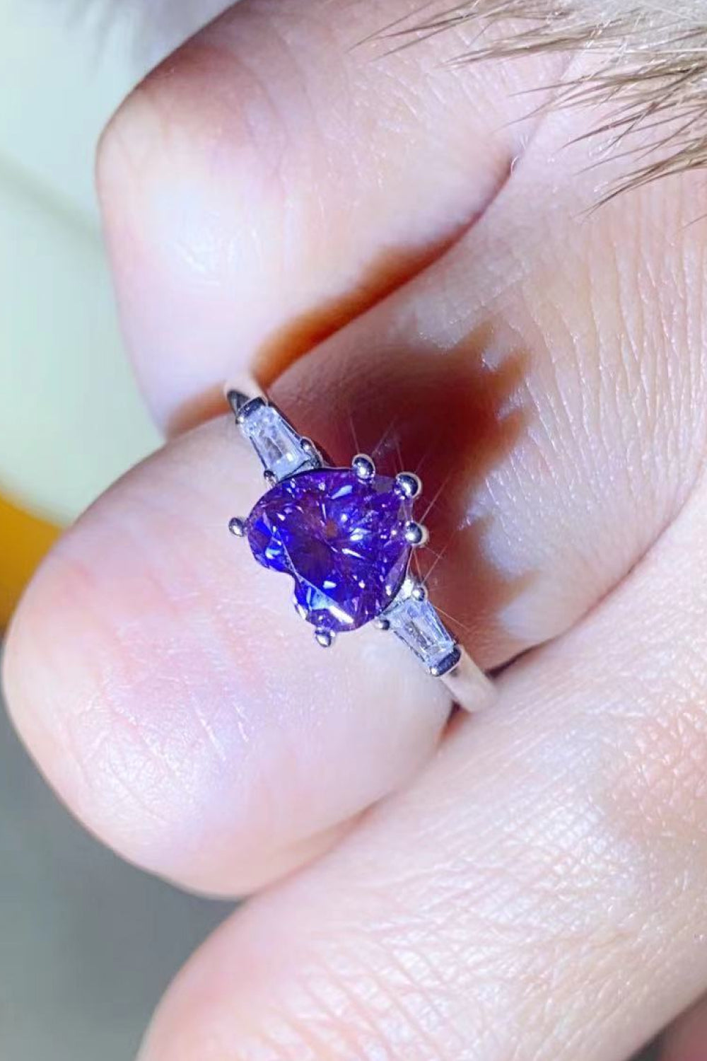 1 Carat Purple Moissanite Heart-Shaped Platinum-Plated Ring in Purple - Sparkala