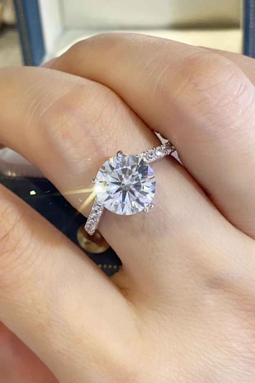 3 Carat Round Brilliant Cut Moissanite Platinum Over Pure Sterling Silver Ring - Sparkala