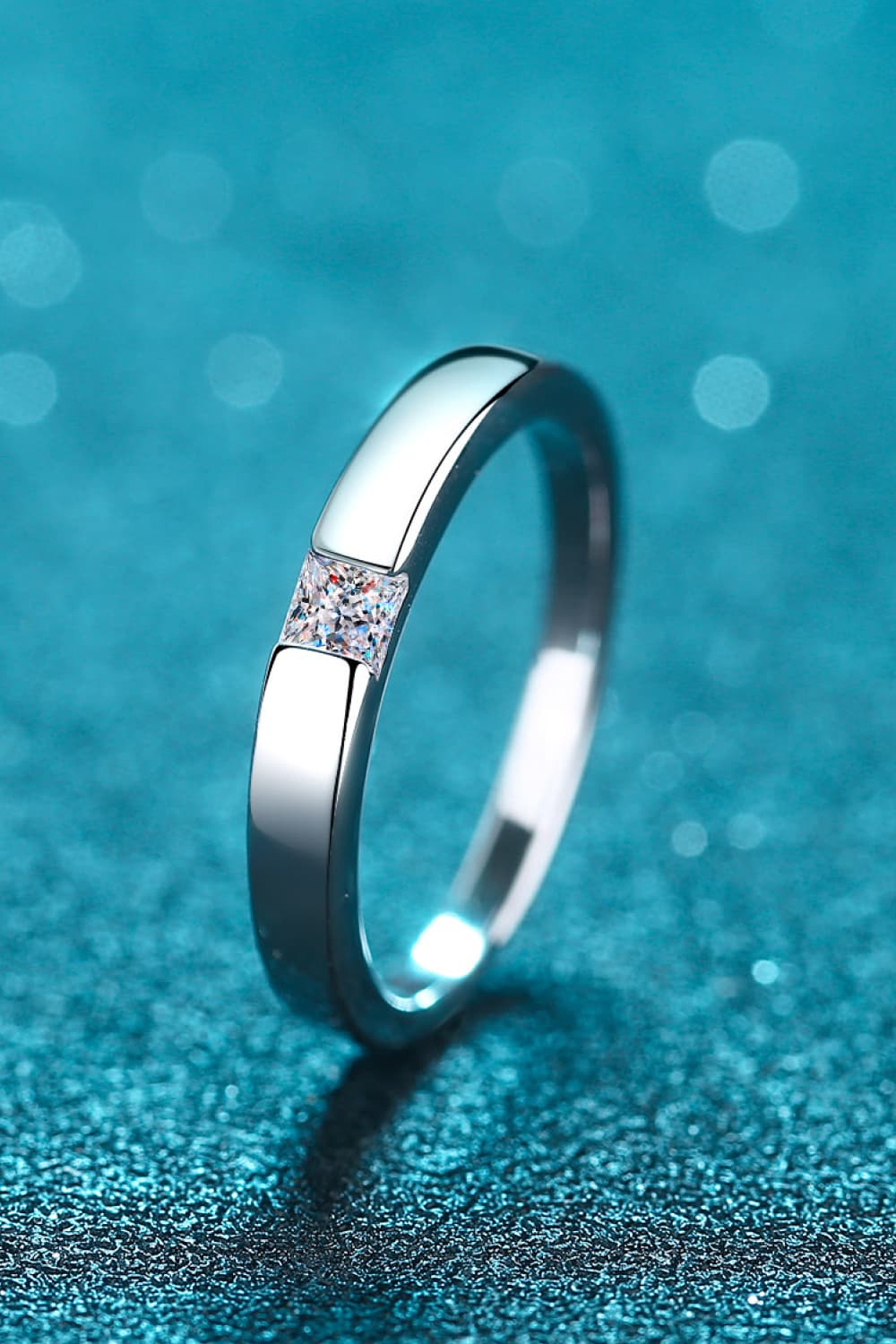 Inlaid Moissanite Rhodium-Plated Ring - Sparkala