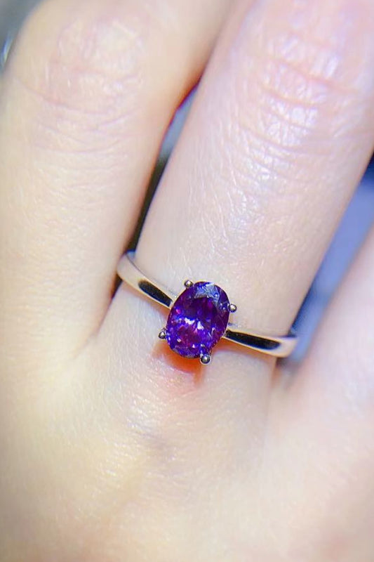 1 Carat Purple Oval-Cut Moissanite 4-Prong Solitaire Ring - Sparkala