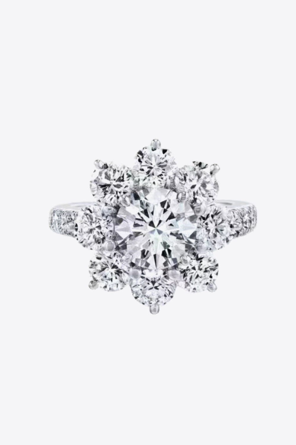 1 Carat Round Brilliant Cut Moissanite Platinum Over Pure Sterling Silver Flower Ring - Sparkala
