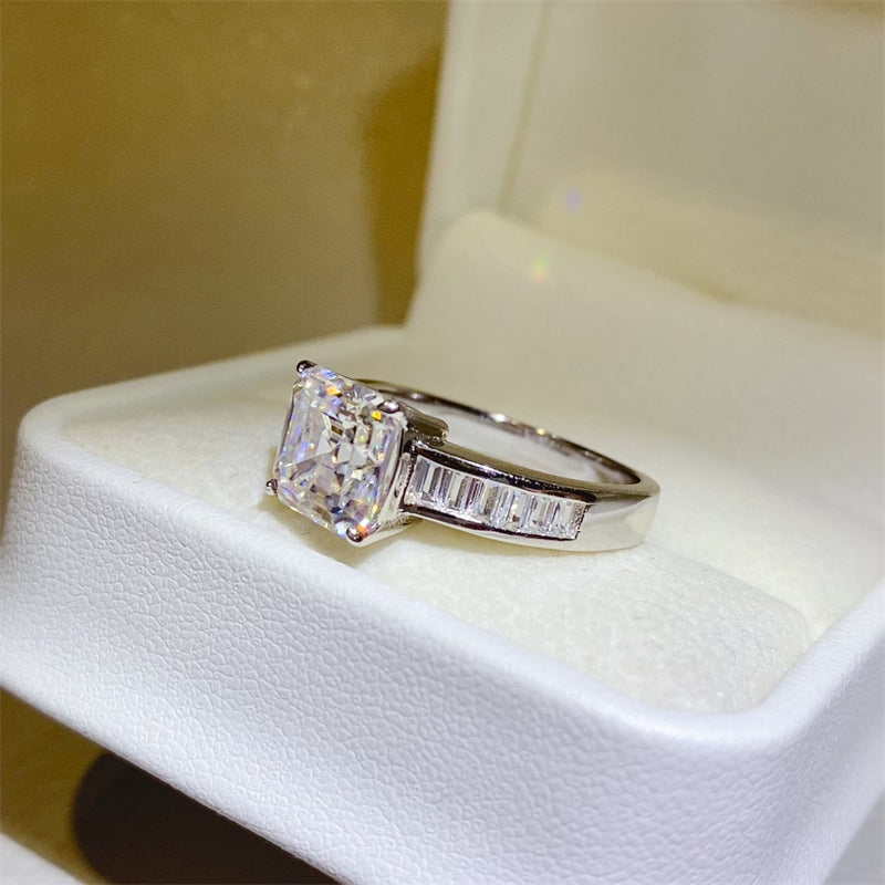 3 Carat Asscher Cut Moissanite Pure Sterling Silver Square Shape Ring - Sparkala
