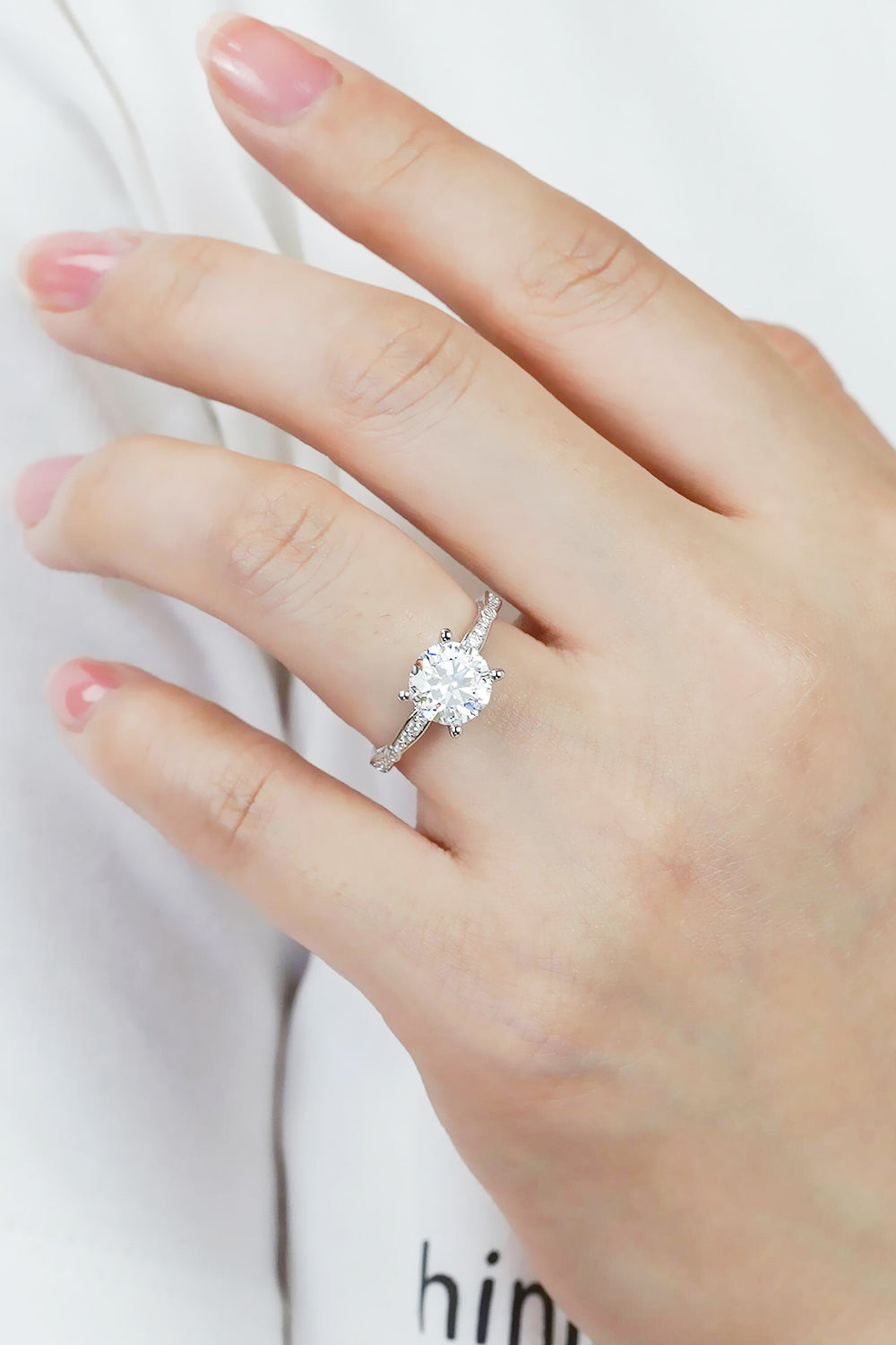 1.5 Carat Round Brilliant Cut Moissanite Side Stone Ring (Platinum Over Pure Sterling Silver) - Sparkala