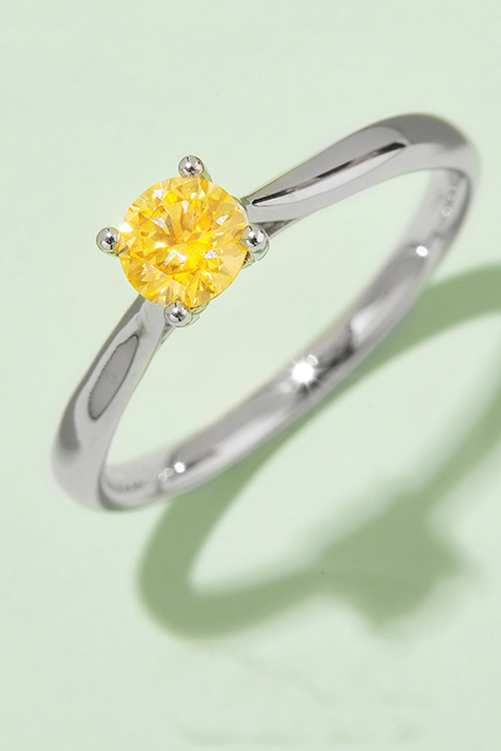 Sparkala™ Contrast Platinum Over Pure Sterling Silver Solitaire Ring (Yellow, Pink, or Blue)