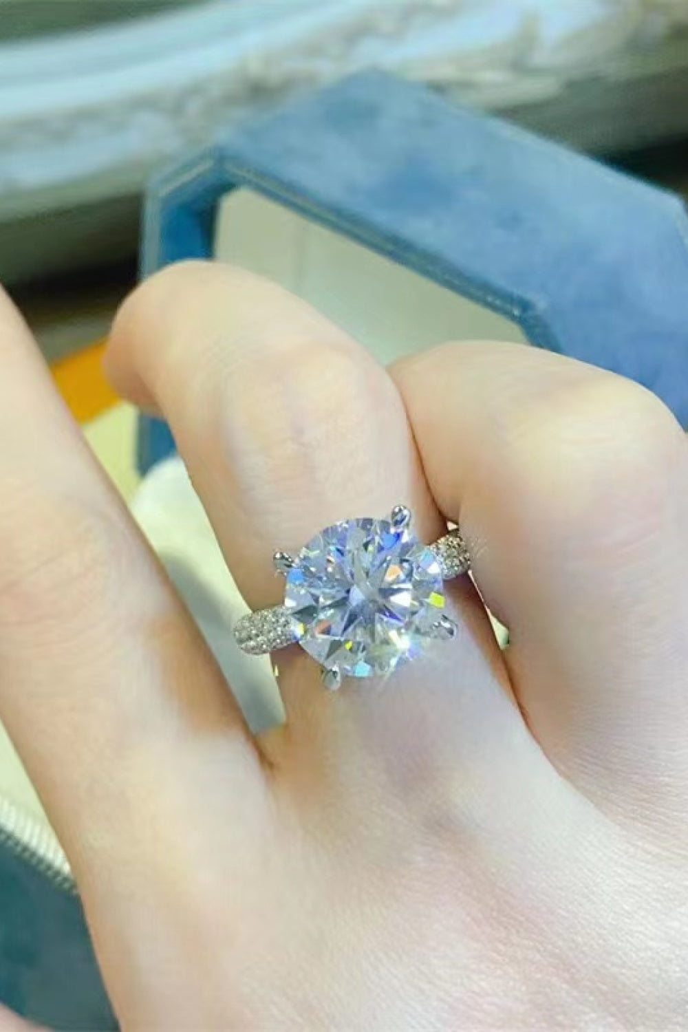 5 Carat Brilliant Round Cut Sparkala™ Moissanite Platinum Over Pure Sterling Silver Ring