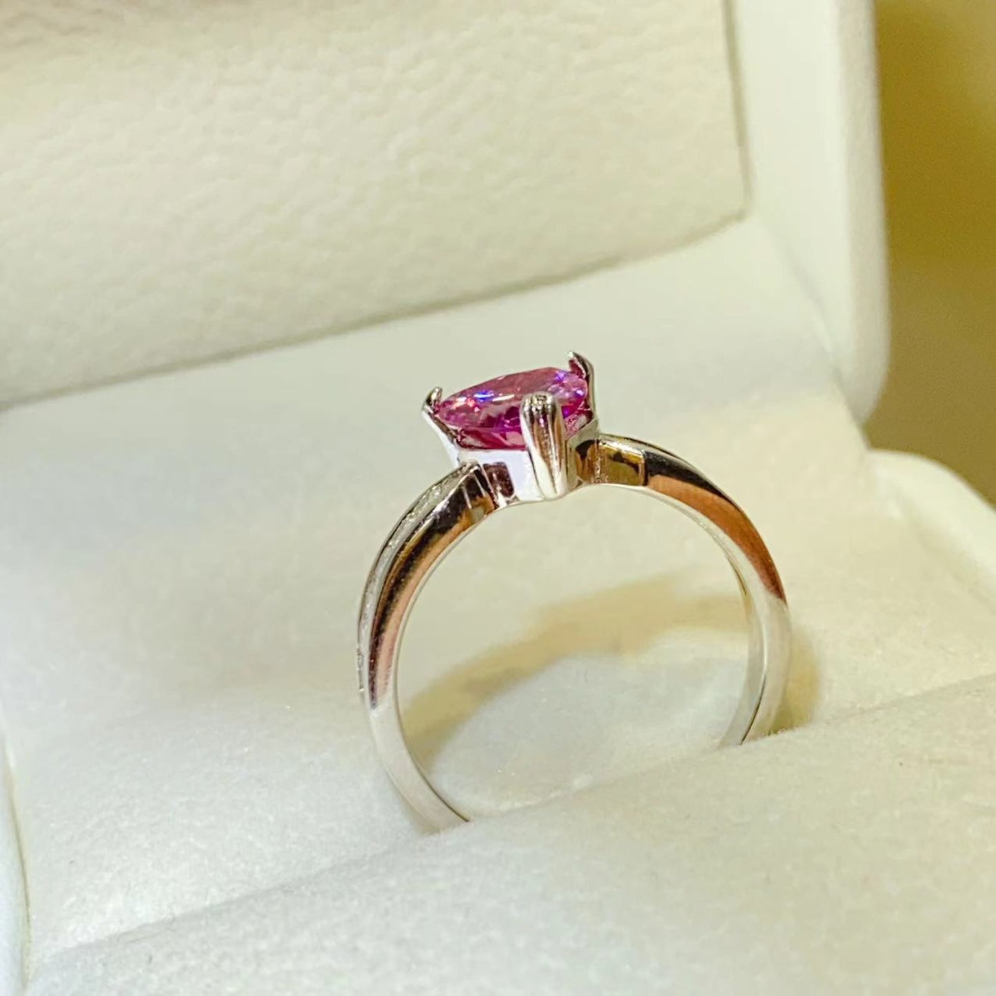 1 Carat Pink Moissanite Pure Sterling Silver Ring - Sparkala