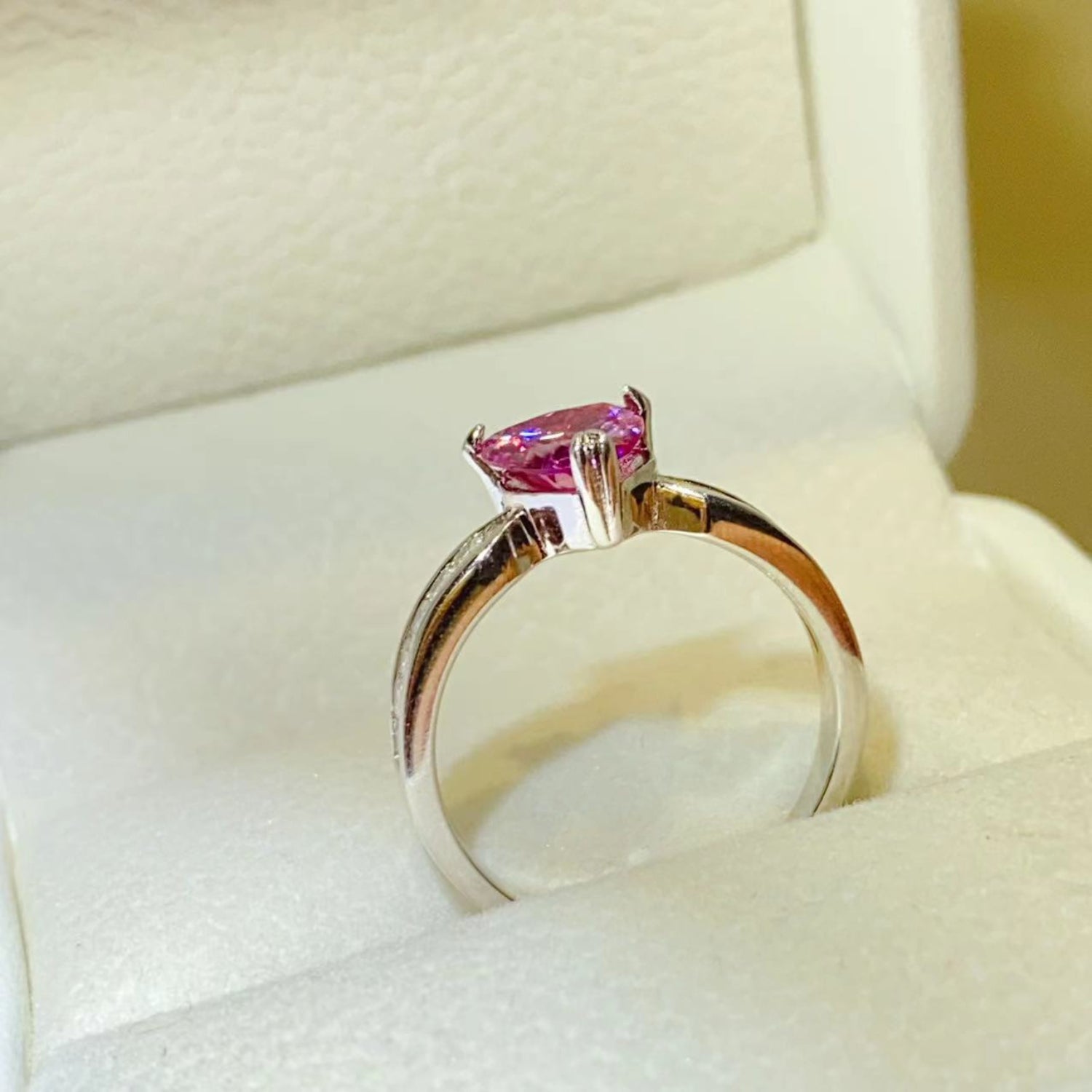 1 Carat Pink Moissanite Pure Sterling Silver Ring - Sparkala