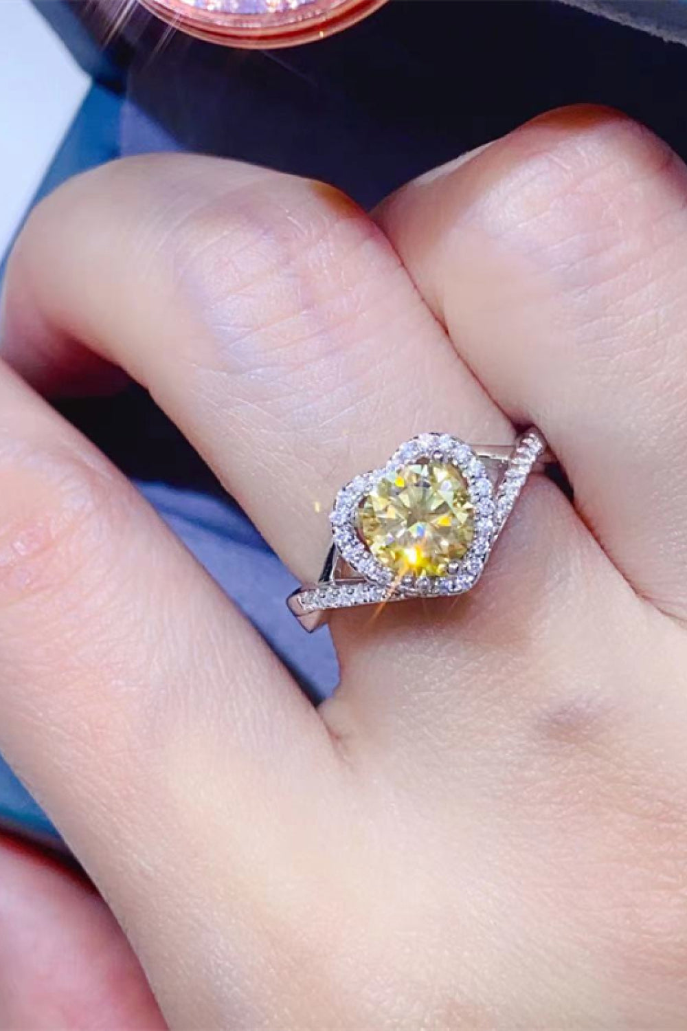 Adored 1 Carat Yellow Green Sparkala™ Platinum Over Pure Sterling Silver Heart Ring