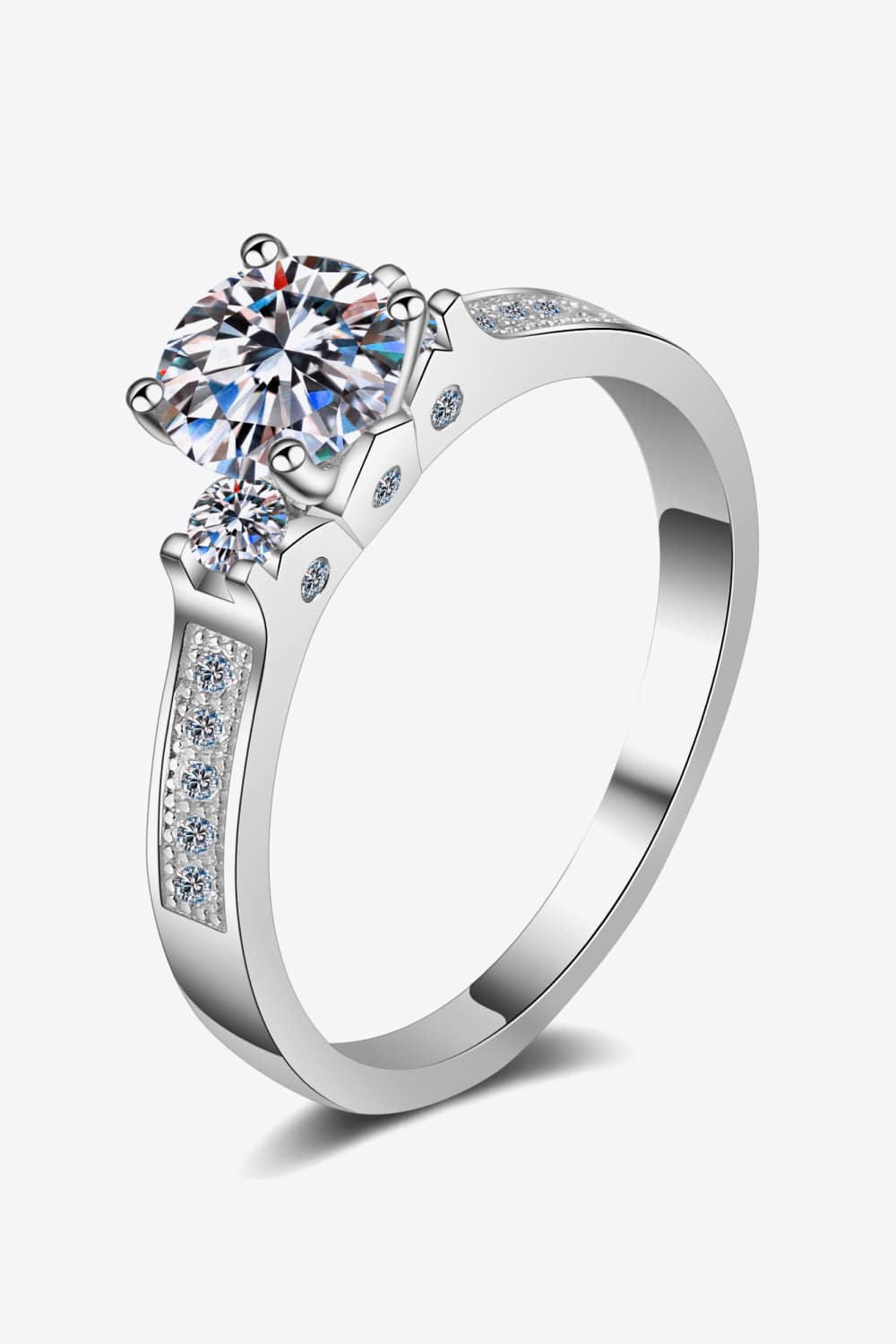 Lucky Charm Brilliant Round Cut Sparkala™ Moissanite Rhodium-Plated Ring