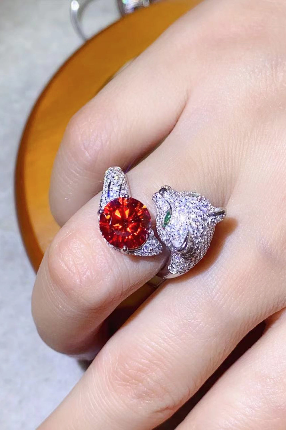 2 Carat Red Moissanite Adjustable Animal Ring - Sparkala
