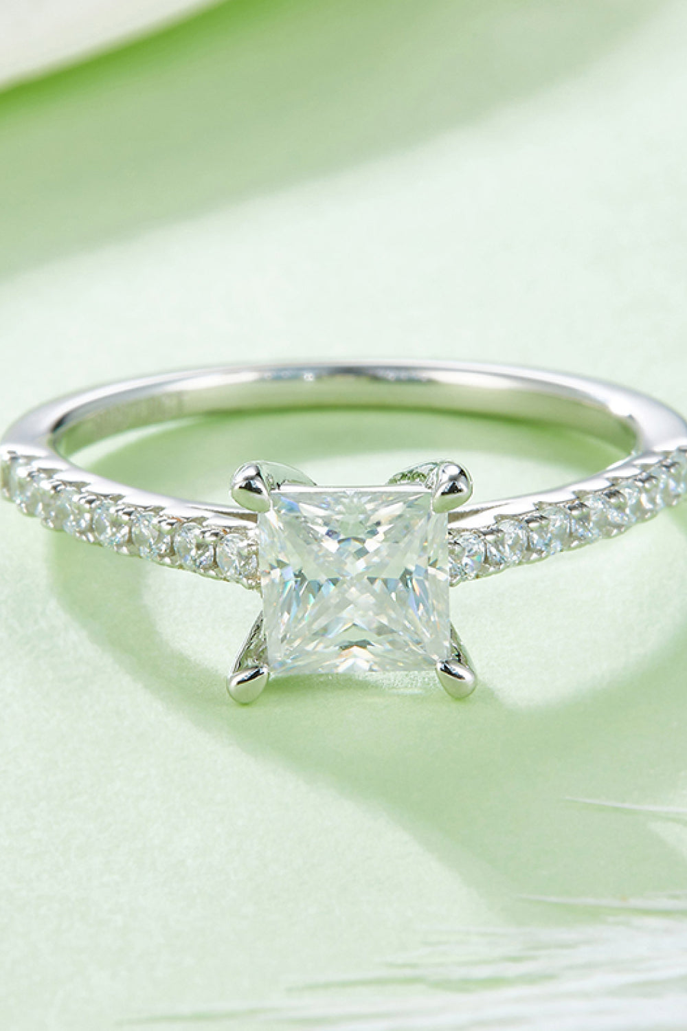 1.21 Carat Princess-Cut Moissanite Side Stone Ring (Platinum Over Pure Sterling Silver) - Sparkala