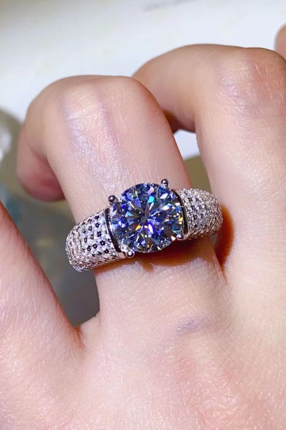 3 Carat Green Moissanite Side Stone Ring - Sparkala