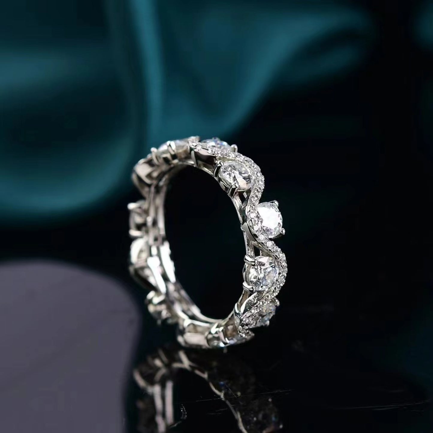 Sparkala™ Moissanite Eternity Platinum Over Pure Sterling Silver Ring